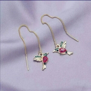 3 for $25/ Gorgeous Fuchsia Gold Hummingbird Bird Threader Earrings